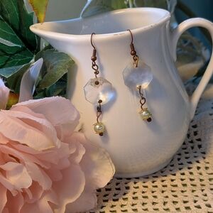Hand Crafted Clear Crystal and Pearl Earrings